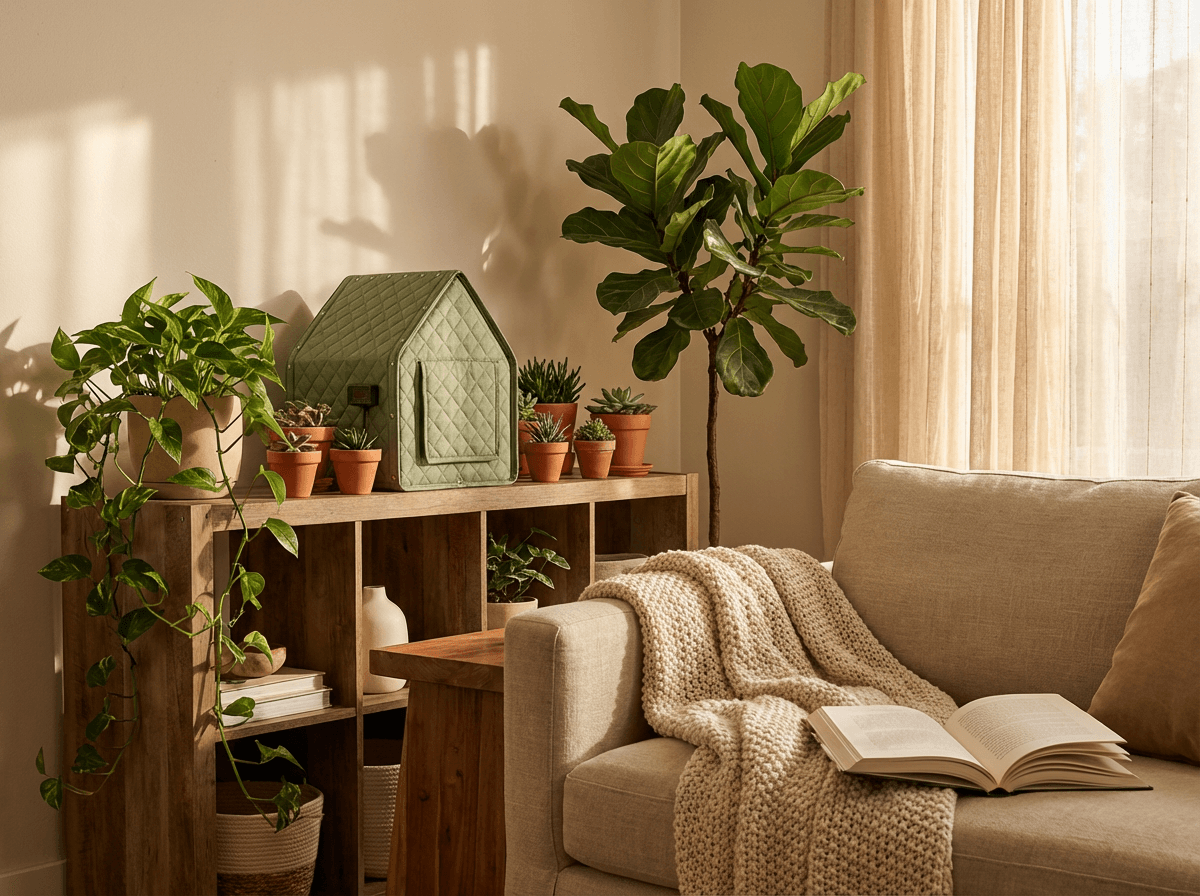 Sh-Room in a living room among houseplants